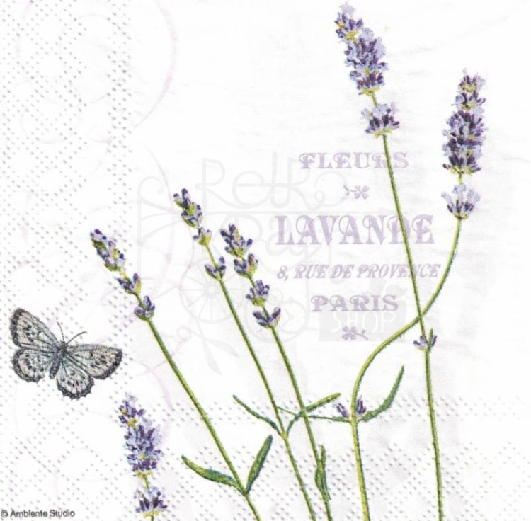 Serwetka 25x25 - Bukiet lawendy motyle