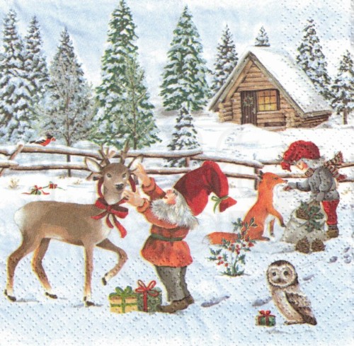 Serwetka 33x33 - Skrzaty i leśne zwierzęta