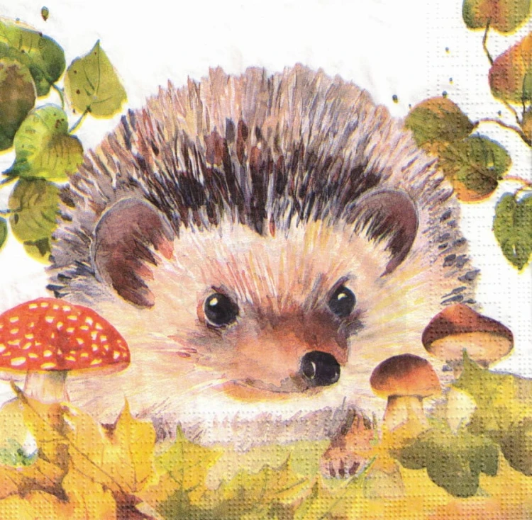 Serwetka 33x33 - Jeż i grzyby