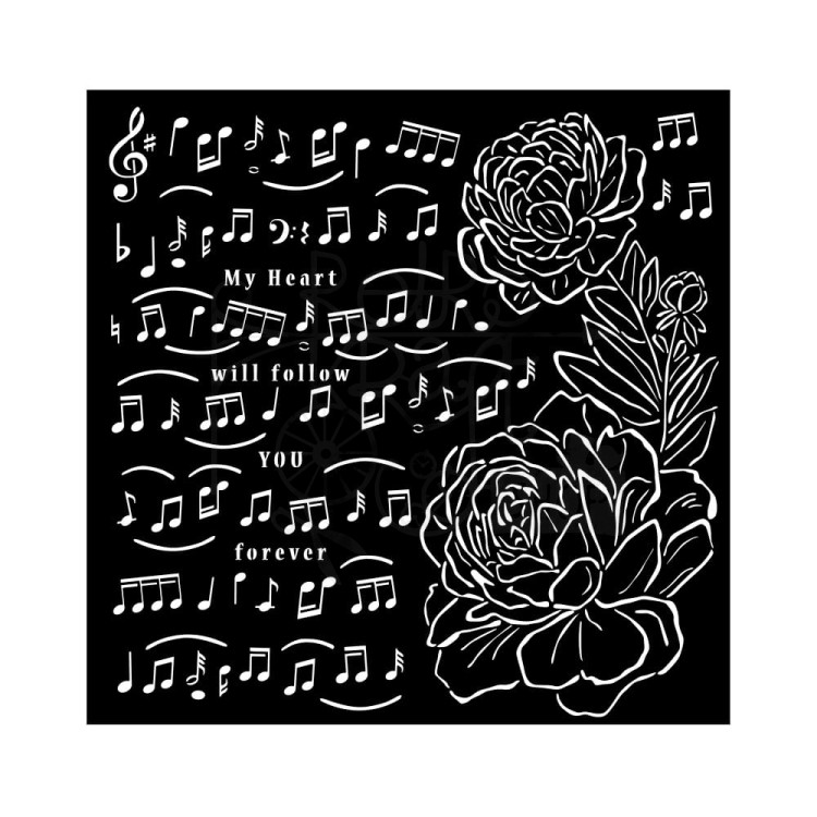 Szablon maska 18x18 Precious Muzyka i peonia KSTDQ95 Stamperia