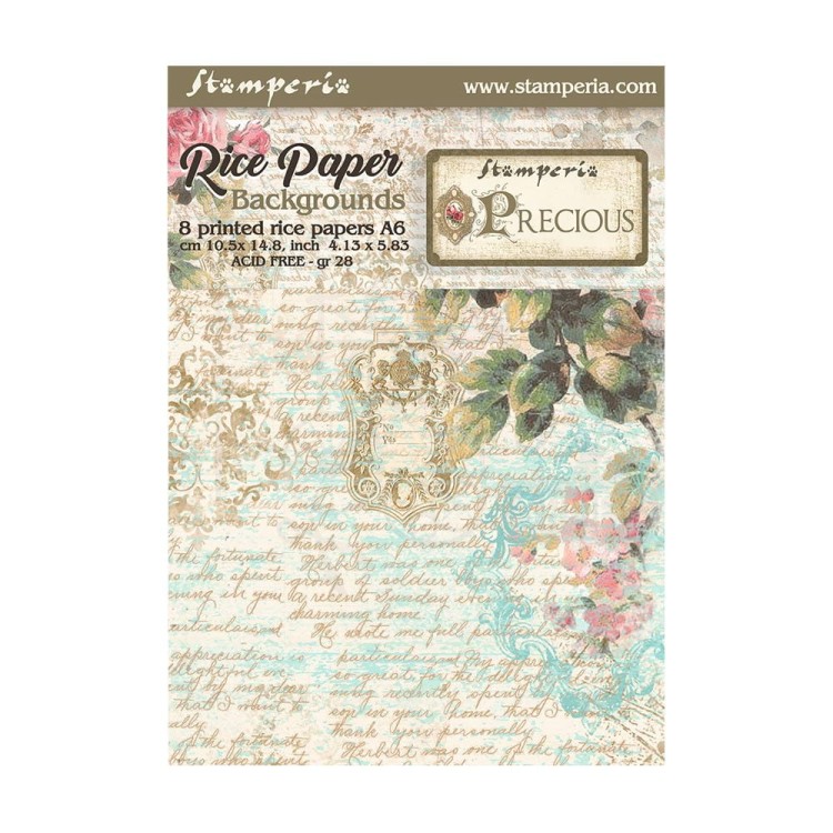 Papier ryżowy A6 Precious Backgrounds tła 8szt DFSAK6013 Stamperia