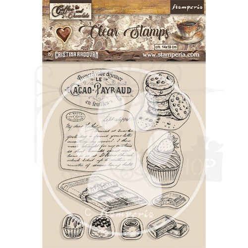 Stempel akrylowy 14x18cm Coffe &amp; Chocolate Mix elementow kawa WTK186 Stamperia