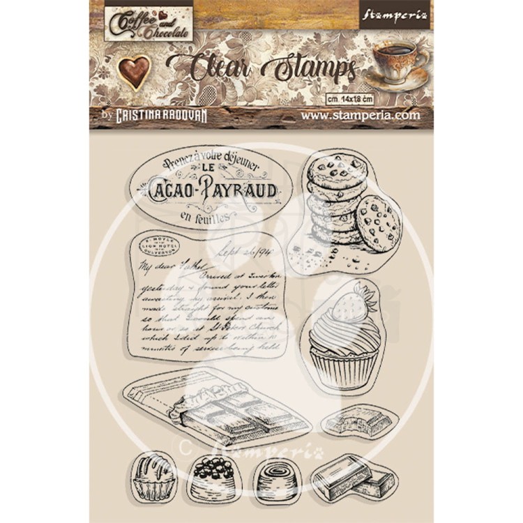Stempel akrylowy 14x18cm Coffe &amp; Chocolate Mix elementow kawa WTK186 Stamperia