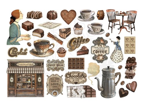 Ozdoby papierowe samoprzylepne Ephemera Coffe &amp; Chocolate 37szt DFLCT35 Stamperia