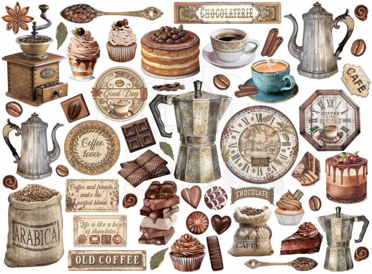Ozdoby kształty tekturowe Die Cuts Coffe &amp; Chocolate 53szt DFLDC87 Stamperia