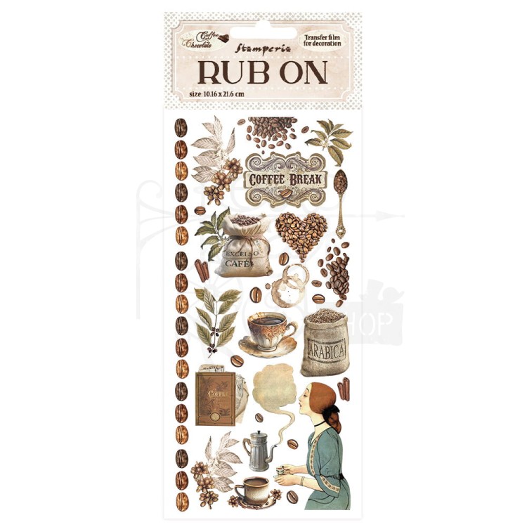 Rub-on transfer 10x21.6cm Coffe &amp; Chocolate Kawa DFLRB58 Stamperia