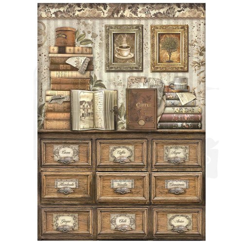 Papier ryżowy A4 Coffe &amp; Chocolate Biblioteczka DFSA4824 Stamperia