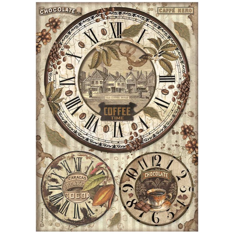 Papier ryżowy A4 Coffe &amp; Chocolate Zegary DFSA4823 Stamperia