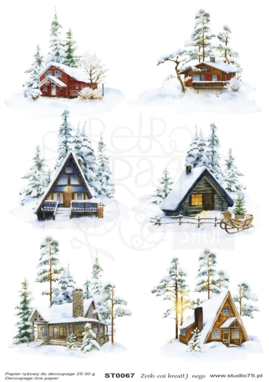 Papier ryżowy A4 Zimowe Domki Boże Narodzenie ST0067 Studio75