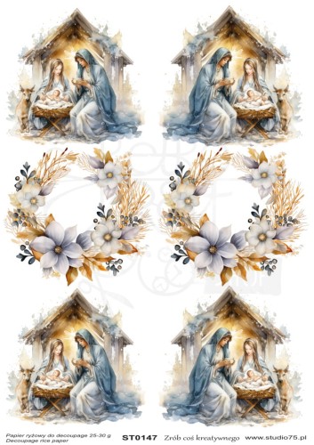 Papier ryżowy A4 Boże Narodzenie Szopka Stajenka Święta Wianki ST0147 Studio75