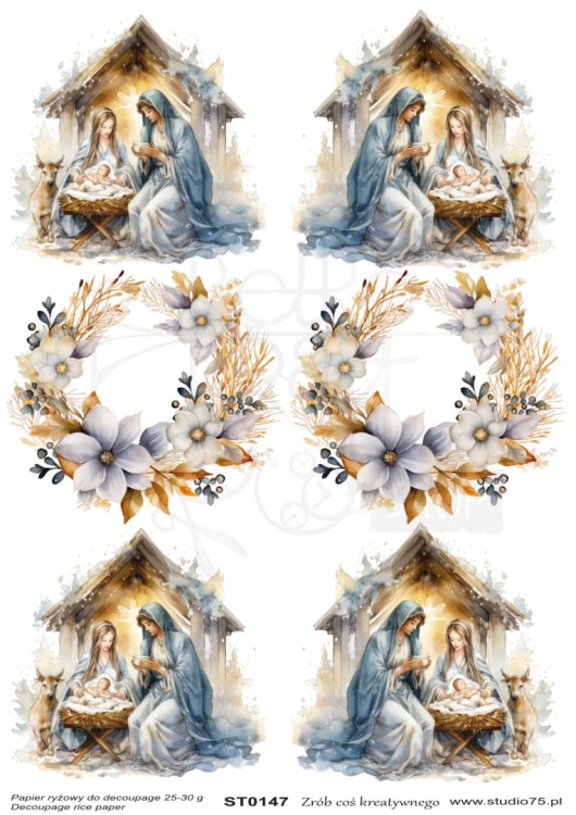 Papier ryżowy A4 Boże Narodzenie Szopka Stajenka Święta Wianki ST0147 Studio75