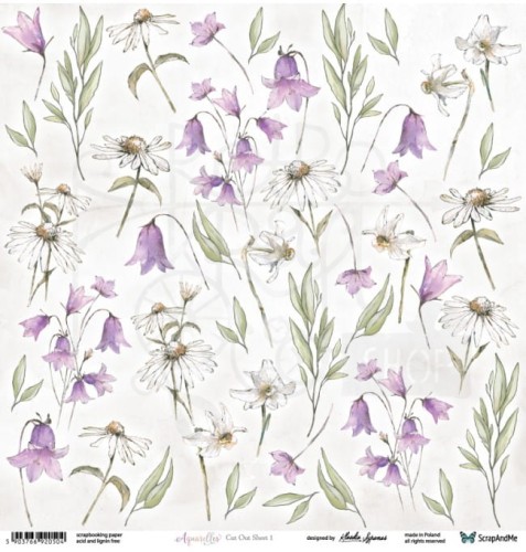 Papier do scrapbookingu 30x30 elementy do wycięcia Aquarelles - Flowers 1 ScrapAndMe