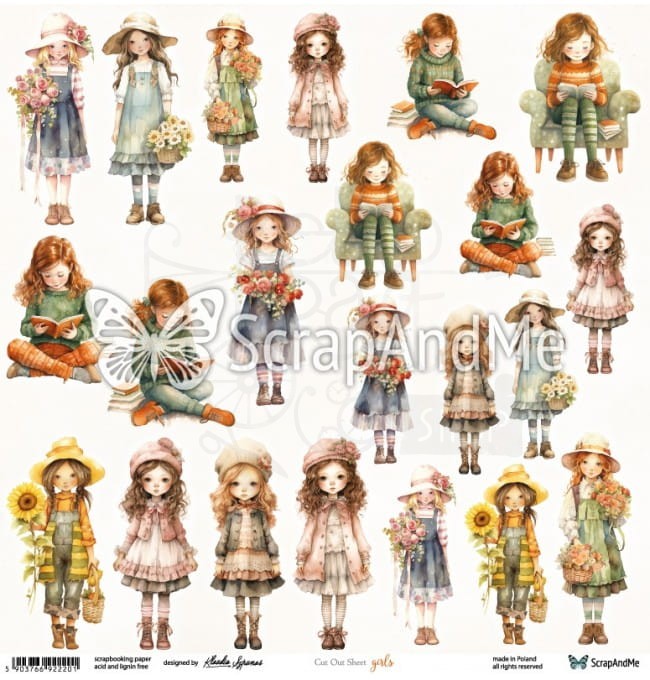 Papier do scrapbookingu 30x30 elementy do wycięcia Girls ScrapAndMe