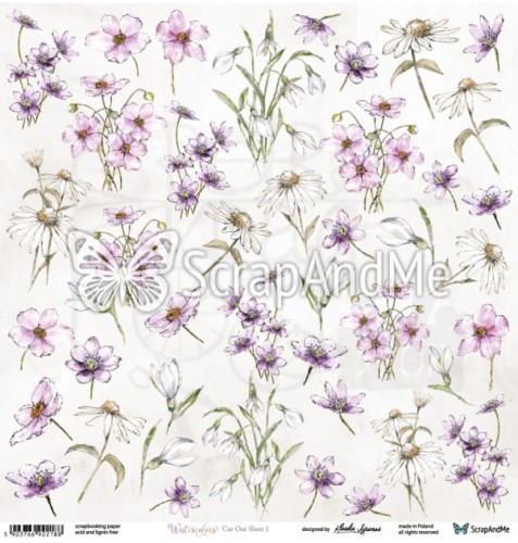 Papier do scrapbookingu 30x30 elementy do wycięcia Watercolors - Flowers 1 ScrapAndMe