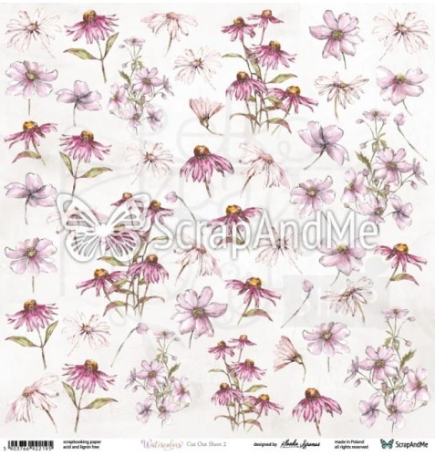 Papier do scrapbookingu 30x30 elementy do wycięcia Watercolors - Flowers 2 ScrapAndMe