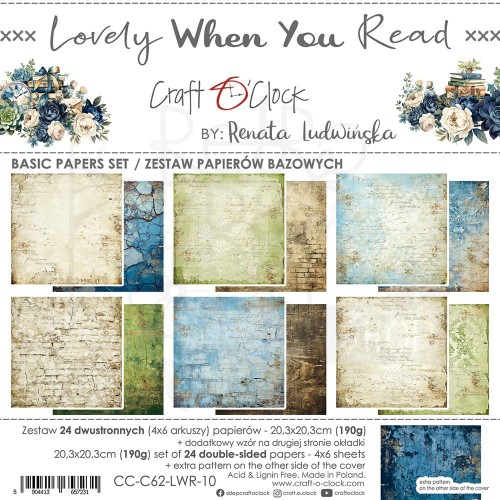 Zestaw papierów bazowych 20x20 Lovely When You Read CC-C62-LWR-10 Craft O’Clock
