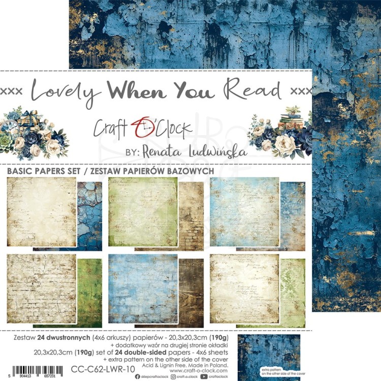 Zestaw papierów bazowych 20x20 Lovely When You Read CC-C62-LWR-10 Craft O’Clock