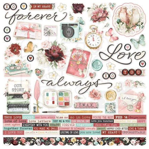 Naklejki do scrapbookingu i art journalingu 30x30 Love Story Cardstock Stickers 84szt VLO21402 Simple Stories