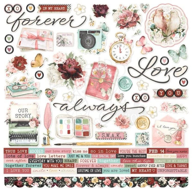 Naklejki do scrapbookingu i art journalingu 30x30 Love Story Cardstock Stickers 84szt VLO21402 Simple Stories