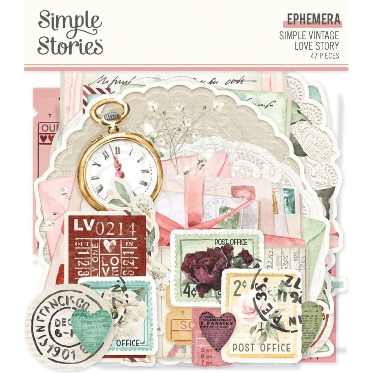 Ozdoby papierowe Die-Cuts Love Story Bits &amp; Pieces - Ephemera 47szt VLO21425 Simple Stories