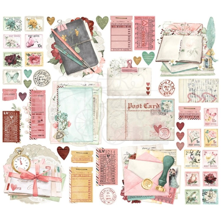 Ozdoby papierowe Die-Cuts Love Story Bits &amp; Pieces - Ephemera 47szt VLO21425 Simple Stories
