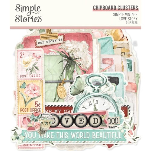 Ozdoby tekturowe Love Story Chipboard Clusters 14szt VLO21428 Simple Stories