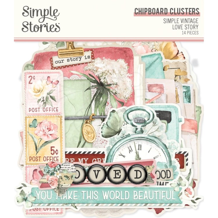 Ozdoby tekturowe Love Story Chipboard Clusters 14szt VLO21428 Simple Stories