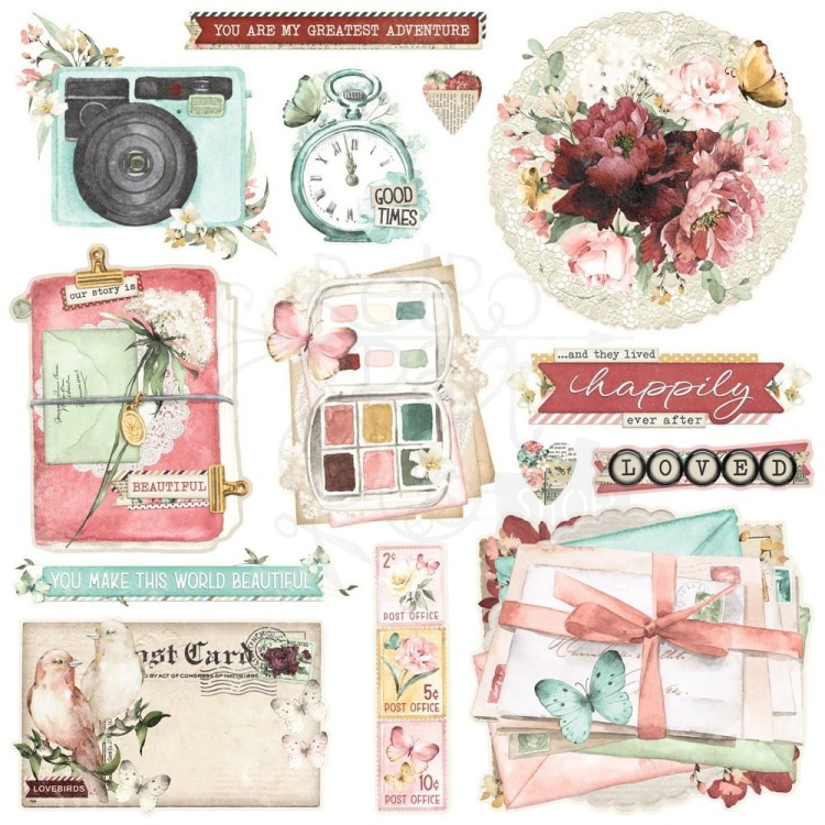 Ozdoby tekturowe Love Story Chipboard Clusters 14szt VLO21428 Simple Stories