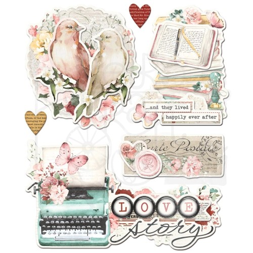 Ozdoby tekturowe warstwowe samoprzylepne Love Story Layered Chipboard Die-Cuts 6szt VLO21430 Simple Stories