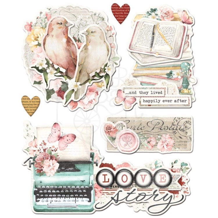 Ozdoby tekturowe warstwowe samoprzylepne Love Story Layered Chipboard Die-Cuts 6szt VLO21430 Simple Stories
