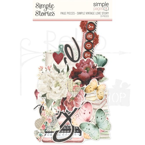 Ozdoby papierowe duże Die-Cuts Love Story Simple Pages Page Pieces 19szt VLO21436 Simple Stories