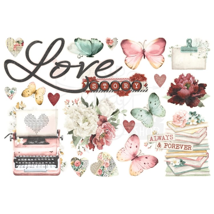 Ozdoby papierowe duże Die-Cuts Love Story Simple Pages Page Pieces 19szt VLO21436 Simple Stories