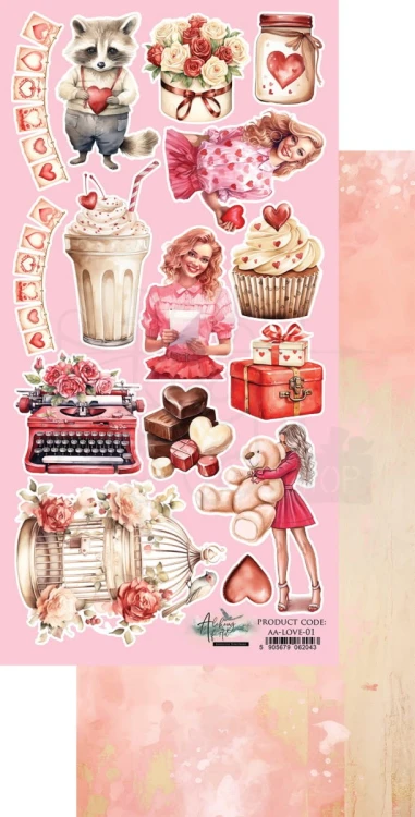 Papier do scrapbookingu 15x30 elementy do wycinania Melody of The Heart Love AA-LOVE-01 Alchemy of Art