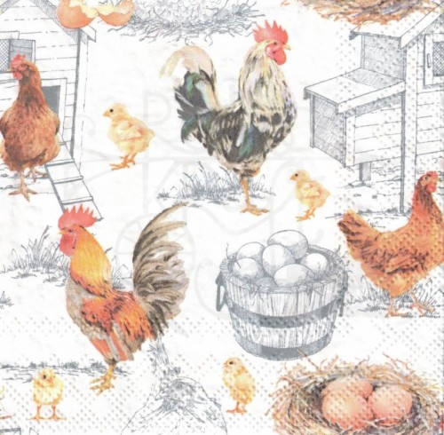 Serwetka 25x25 - Kogut kura kurczaczek i jajka