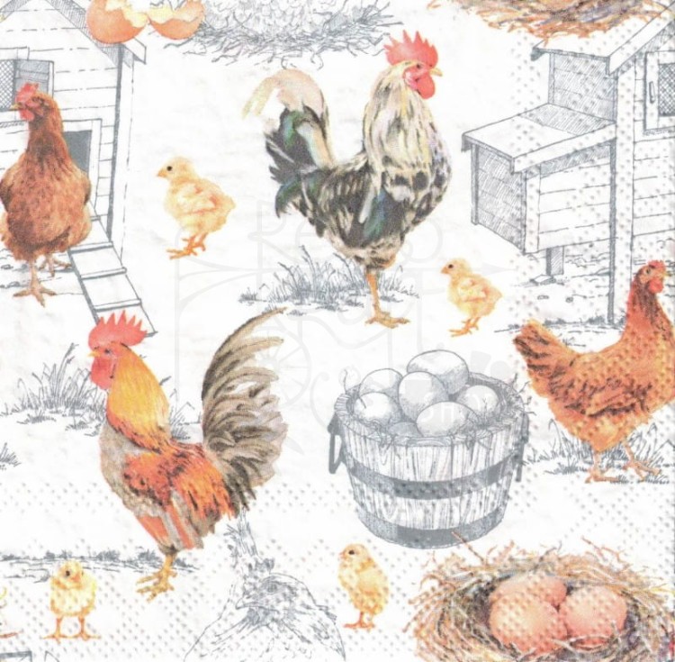 Serwetka 25x25 - Kogut kura kurczaczek i jajka
