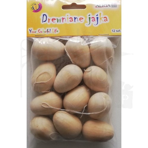 Drewniane jajka ze sznureczkami 4cm 12 sztuk