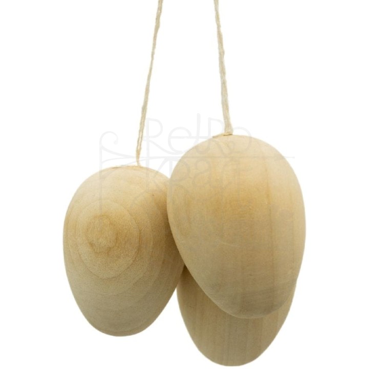 Drewniane jajka ze sznureczkami 4cm 12 sztuk