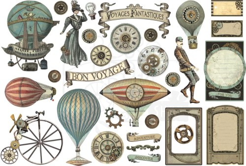 Ozdoby papierowe samoprzylepne Ephemera Voyages Fantastiques DFLCT39 Stamperia