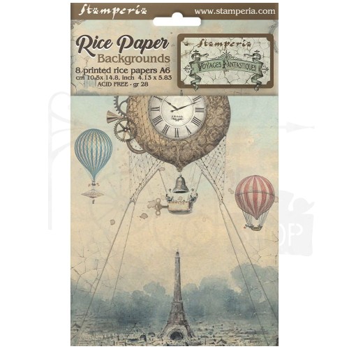 Papier ryżowy A6 Voyages Fantastiques Background - zestaw 8szt DFSAK6015 Stamperia