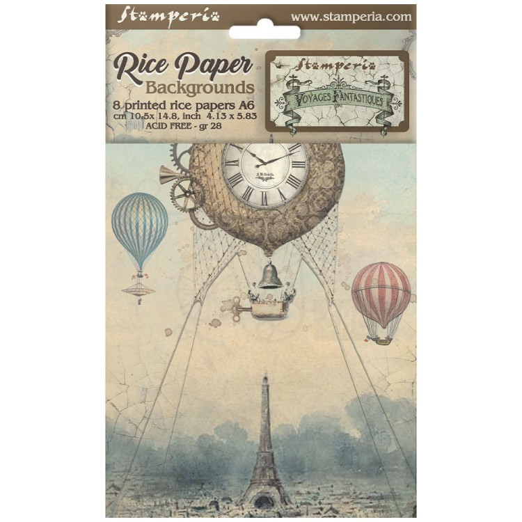 Papier ryżowy A6 Voyages Fantastiques Background - zestaw 8szt DFSAK6015 Stamperia