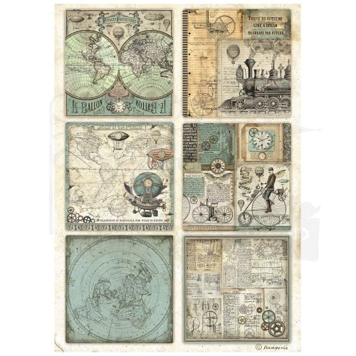 Papier ryżowy A4 Voyages Fantastiques 4 karty DFSA4839 Stamperia