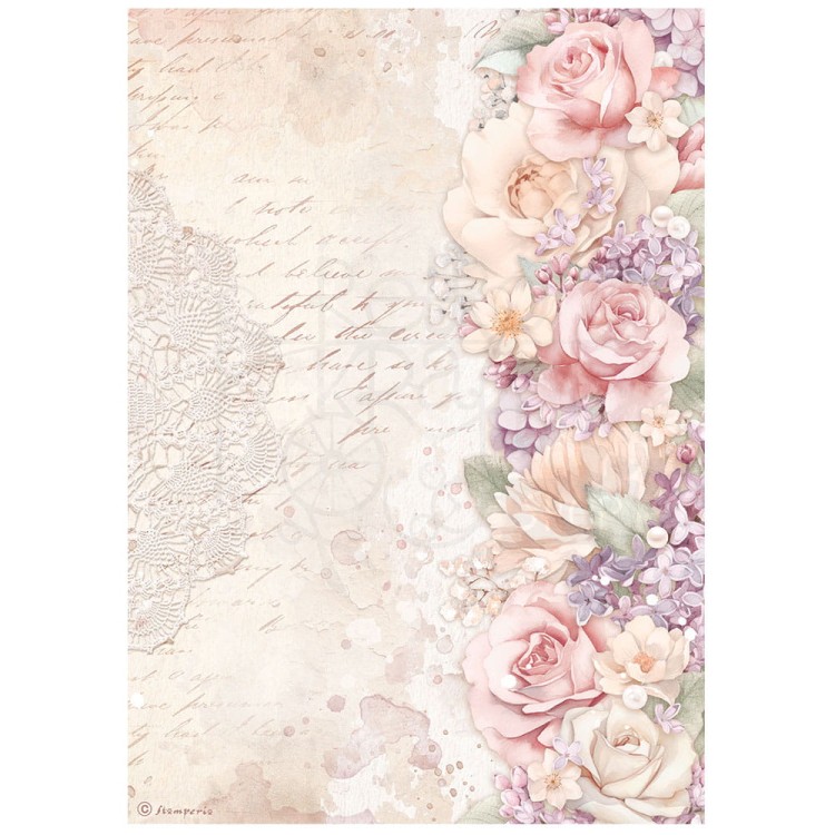 Papier ryżowy A4 Romance Forever Kwiatowy border DFSA4832 Stamperia