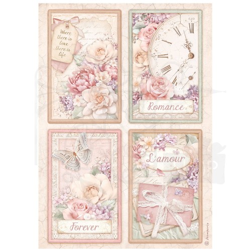 Papier ryżowy A4 Romance Forever 4 karty DFSA4833 Stamperia