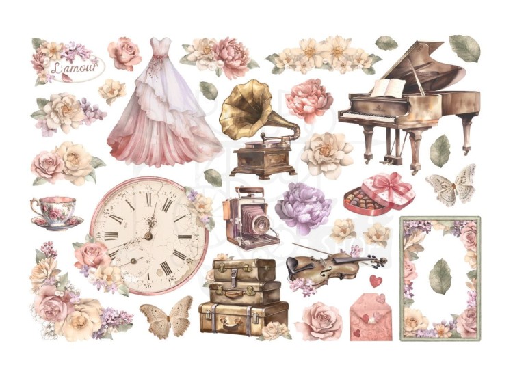 Ozdoby papierowe samoprzylepne Ephemera Romance Forever Journaling DFLCT38 Stamperia