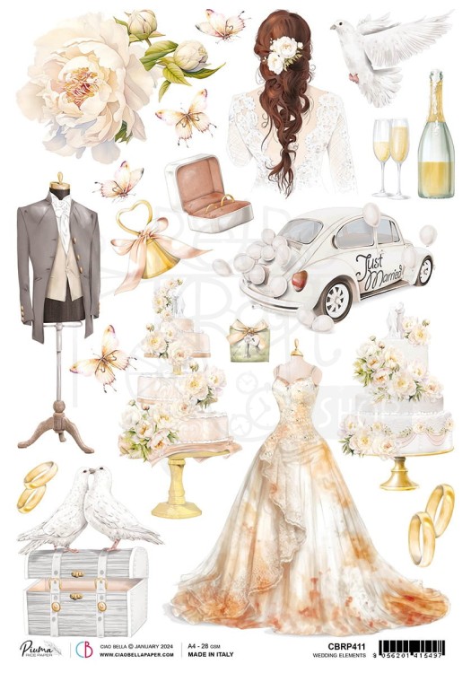 Papier ryżowy A4 Wedding elements CBRP411 Ciao Bella