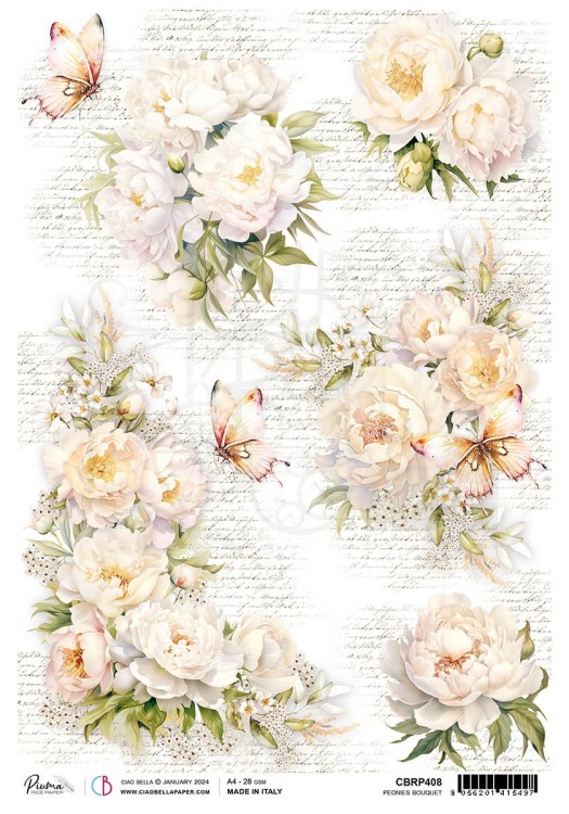 Papier ryżowy A4 Peonies bouquet CBRP408 Ciao Bella