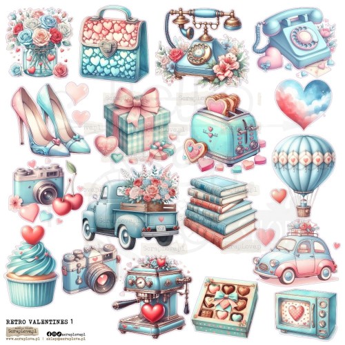 Naklejki do scrapbookingu i art journalingu Retro Valentines 1 ScrapLove