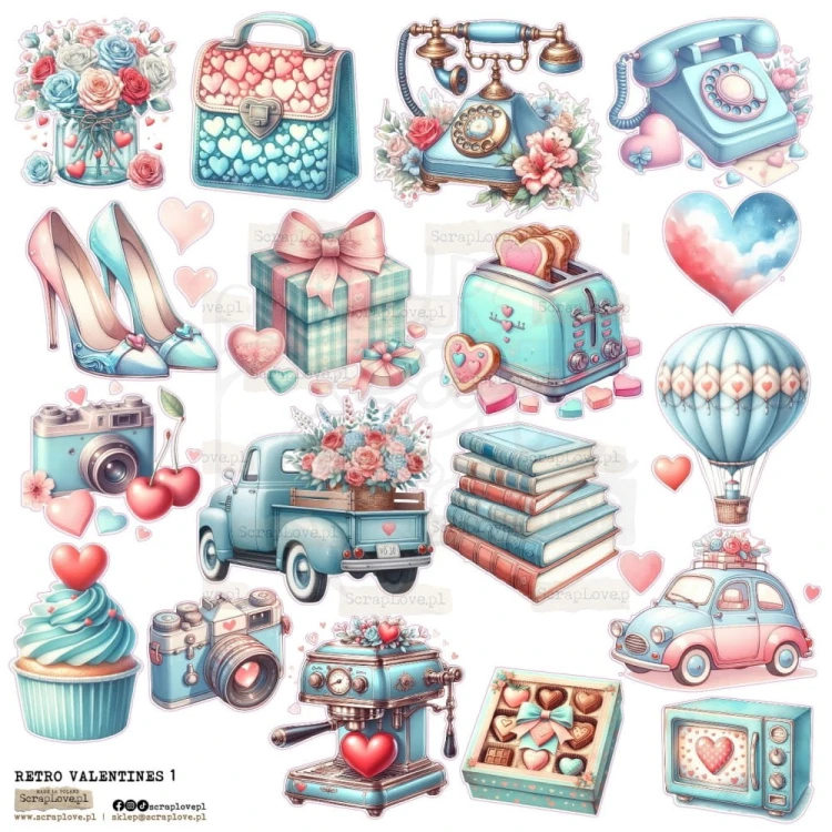 Naklejki do scrapbookingu i art journalingu Retro Valentines 1 ScrapLove