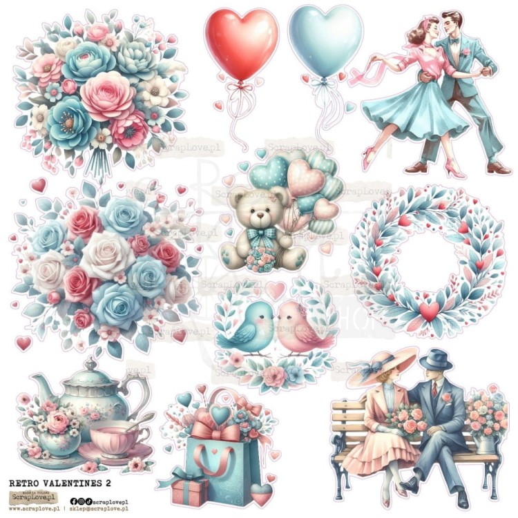 Naklejki do scrapbookingu i art journalingu Retro Valentines 2 ScrapLove