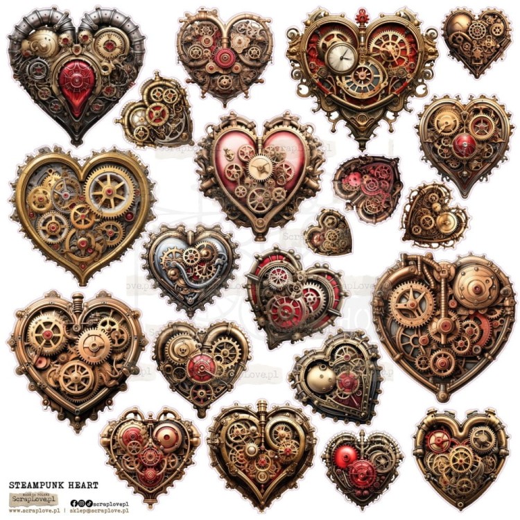 Naklejki do scrapbookingu i art journalingu Steampunk Heart ScrapLove